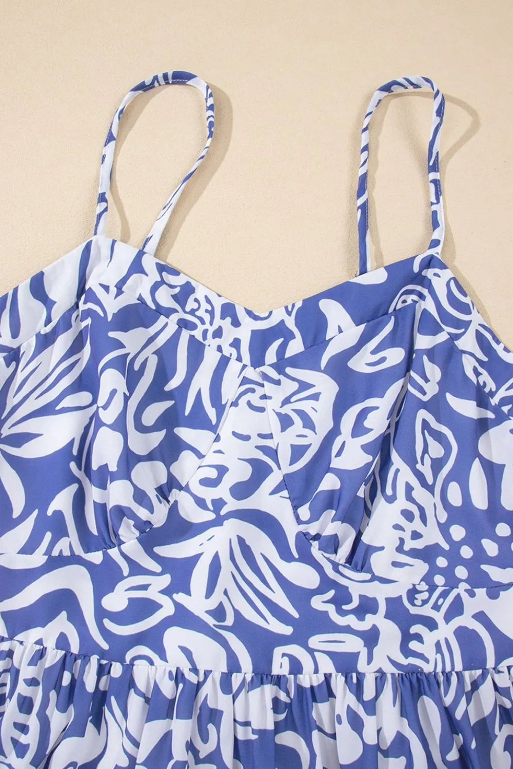 Floral Print Spaghetti Strap High Waist Dress - Velora