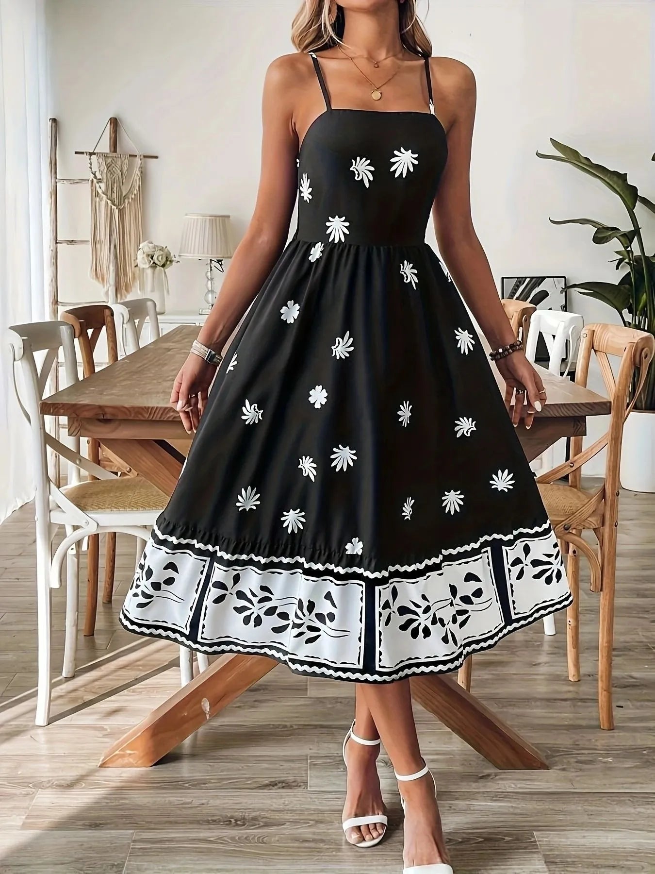 Floral Print Spaghetti Strap Midi Dress - Velora Luxury Fashion