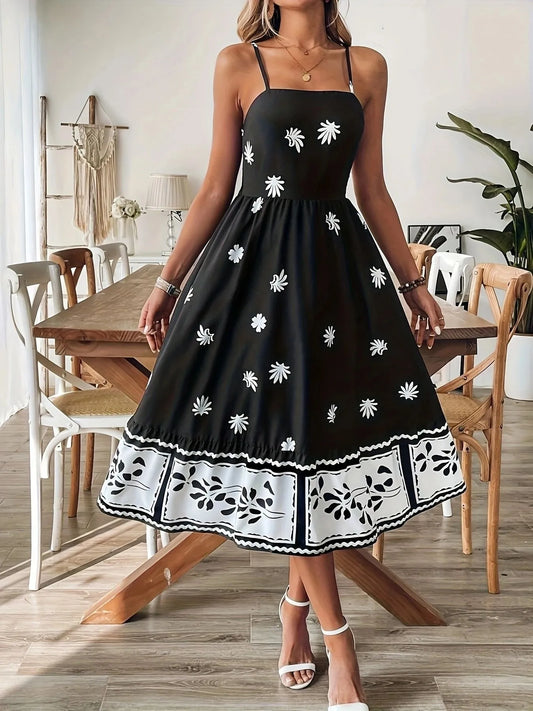 Floral Print Spaghetti Strap Midi Dress - Velora Luxury Fashion