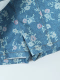 Floral Print Strapless Top and Skort Denim Set - Velora Luxury Fashion