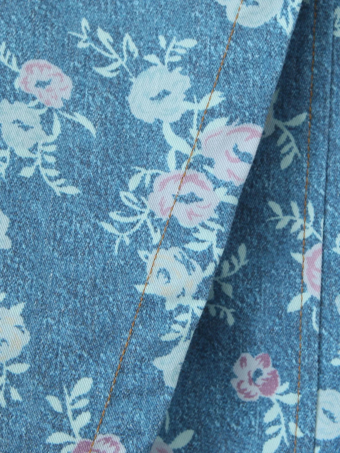 Floral Print Strapless Top and Skort Denim Set - Velora Luxury Fashion