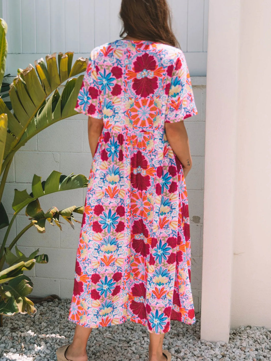 Floral Print Tie Front Midi Dress - Velora Luxury Fashion