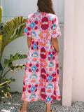 Floral Print Tie Front Midi Dress - Velora Luxury Fashion