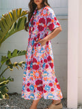 Floral Print Tie Front Midi Dress - Velora Luxury Fashion