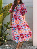 Floral Print Tie Front Midi Dress - Velora Luxury Fashion