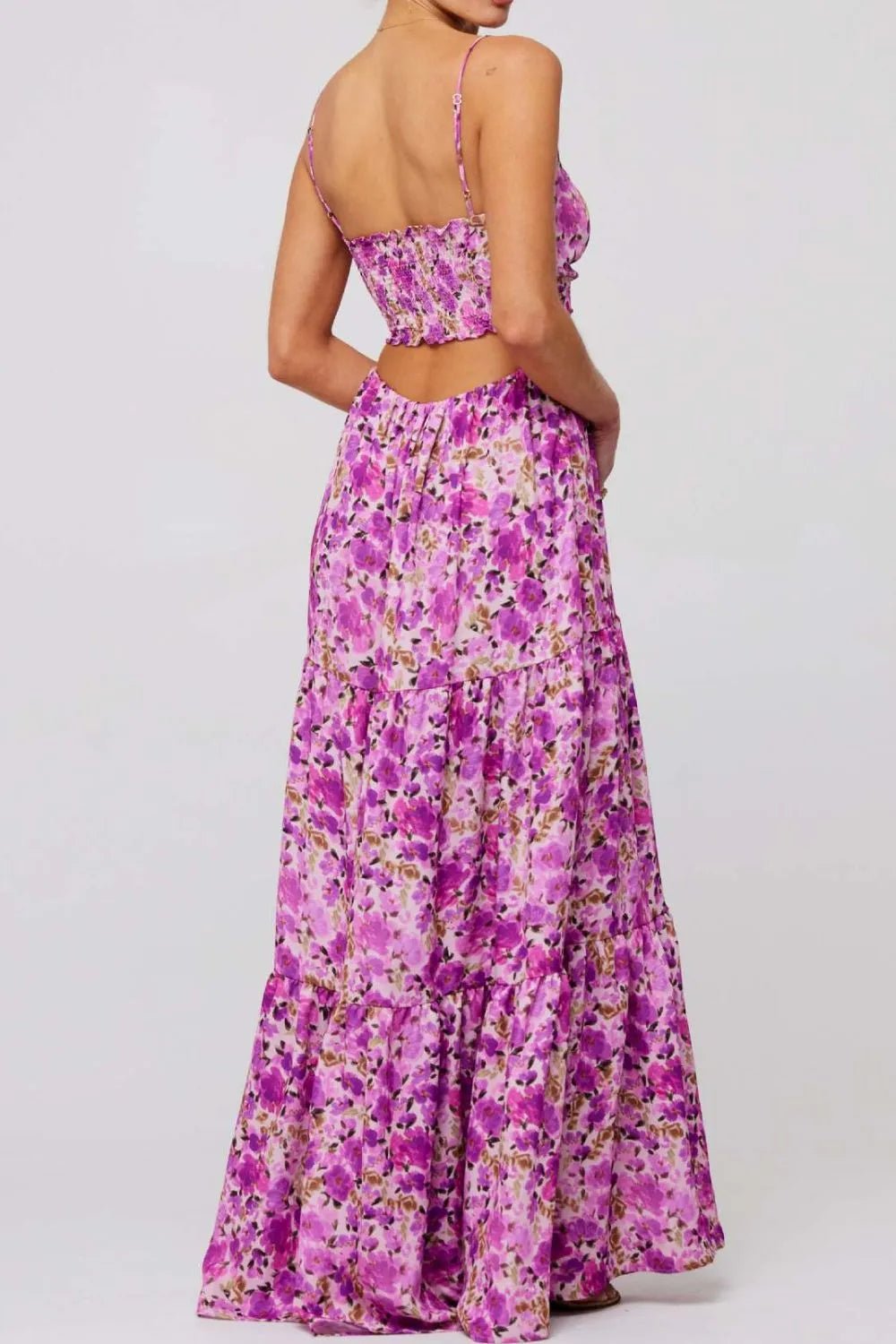 Floral Print Tie Front Tiered Maxi Dress - Velora Luxury Fashion