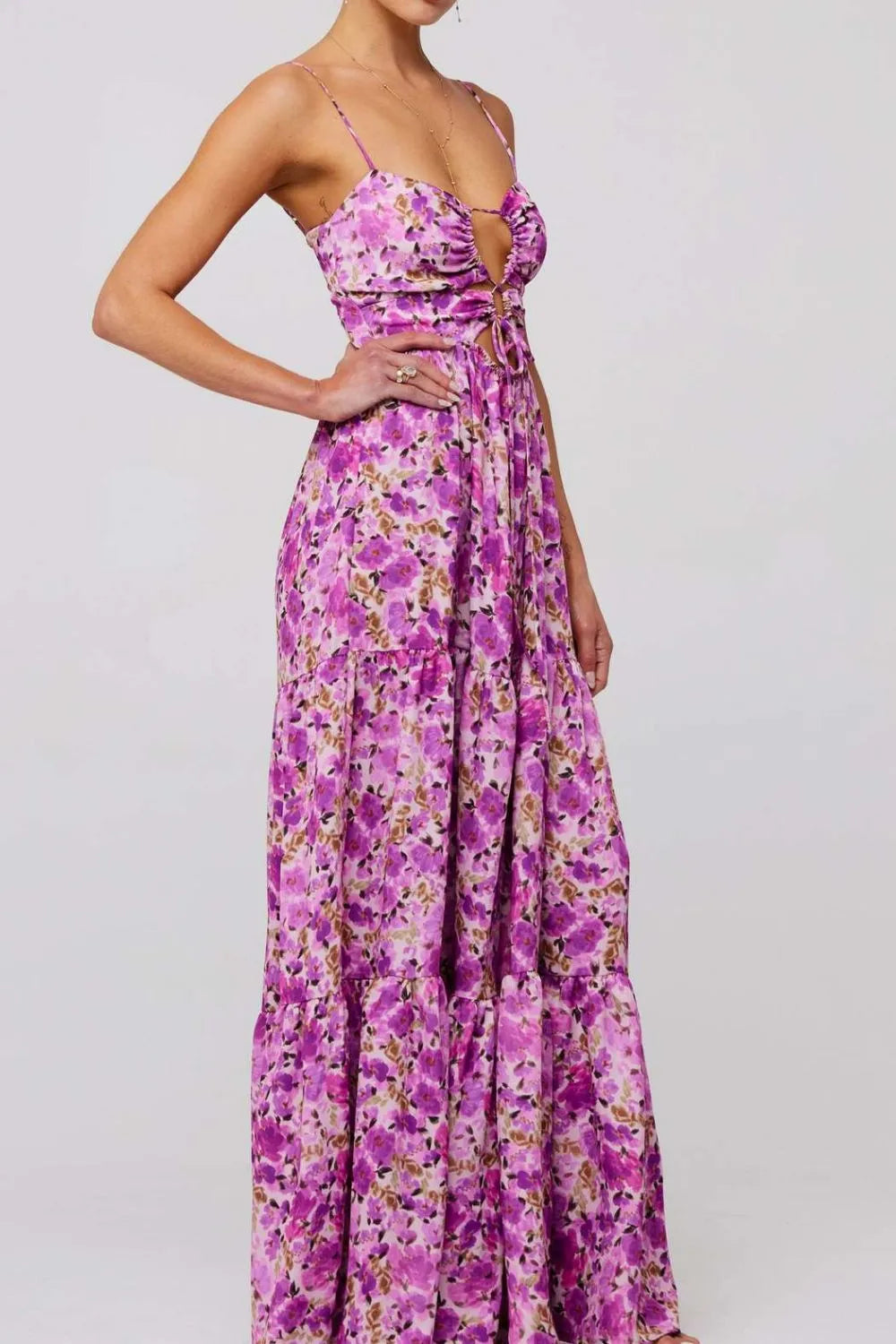 Floral Print Tie Front Tiered Maxi Dress - Velora Luxury Fashion