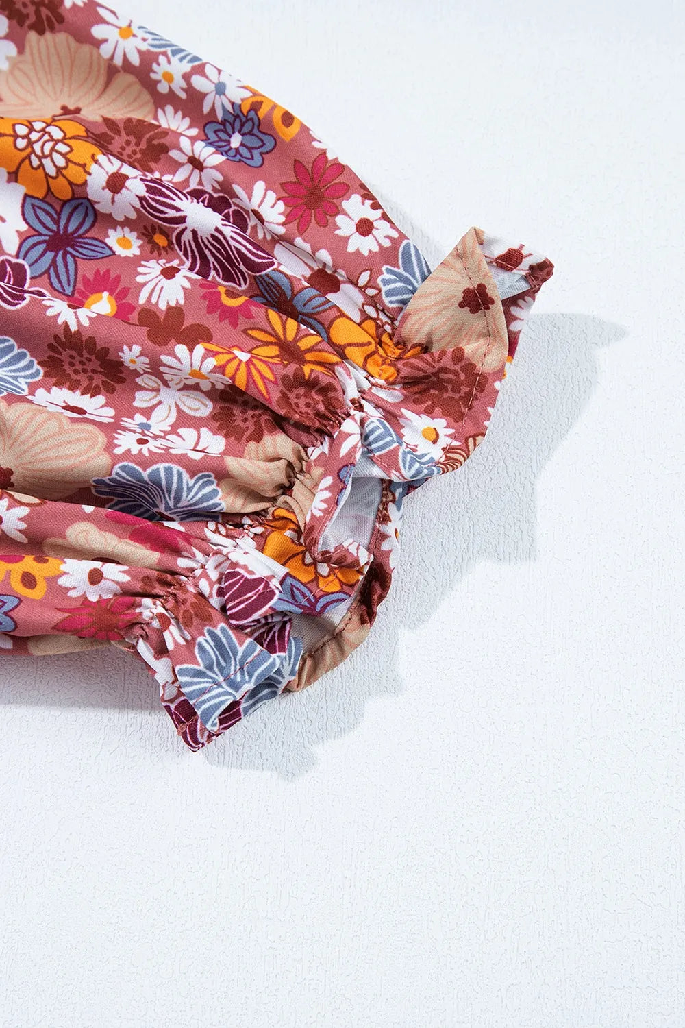 Floral Puff Sleeve Square Neck Knot Open Back Mini Dress - Velora Luxury Fashion