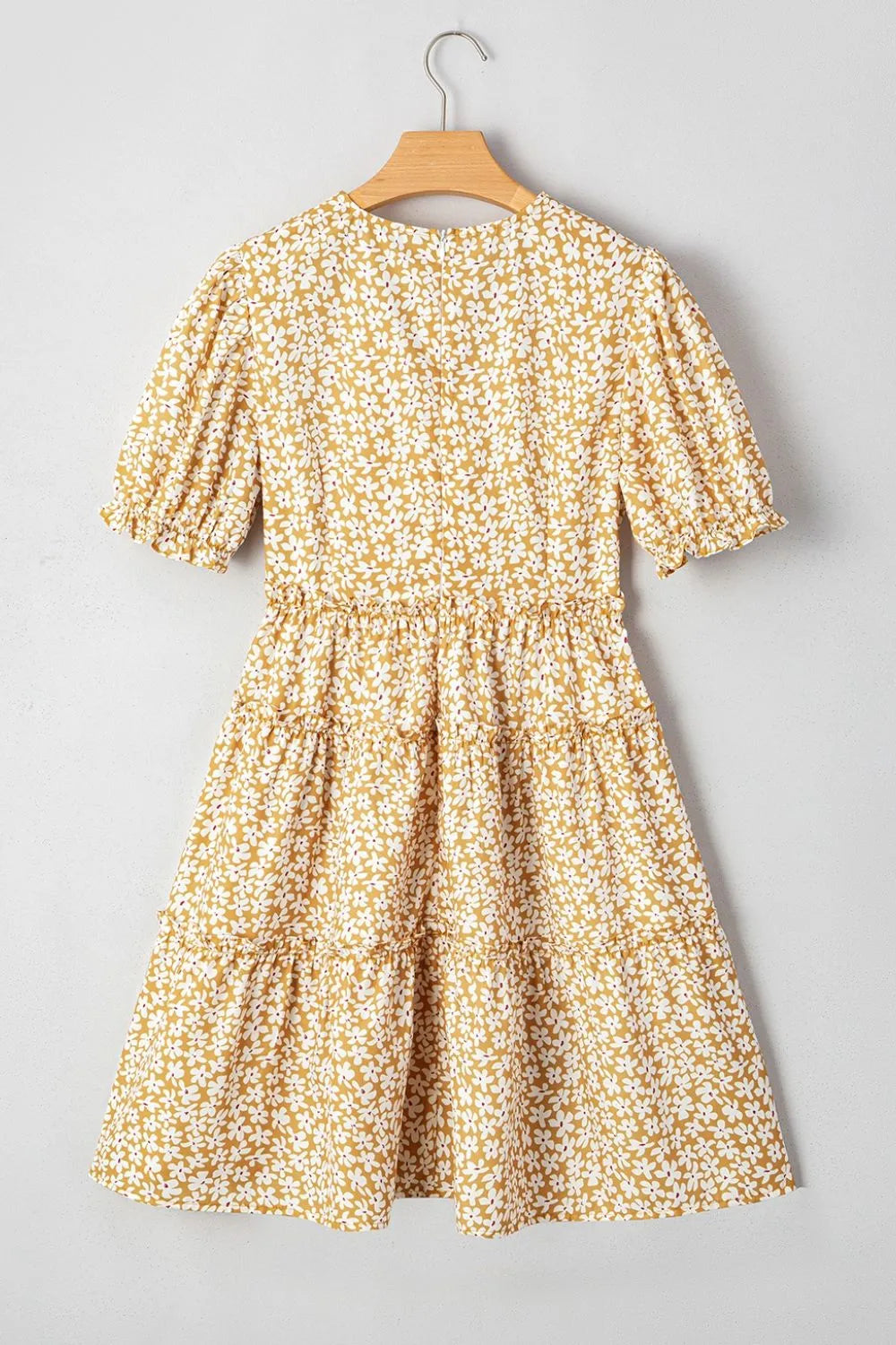 Floral Short Sleeve Surplice Frilly Tiered Mini Dress - Velora Luxury Fashion