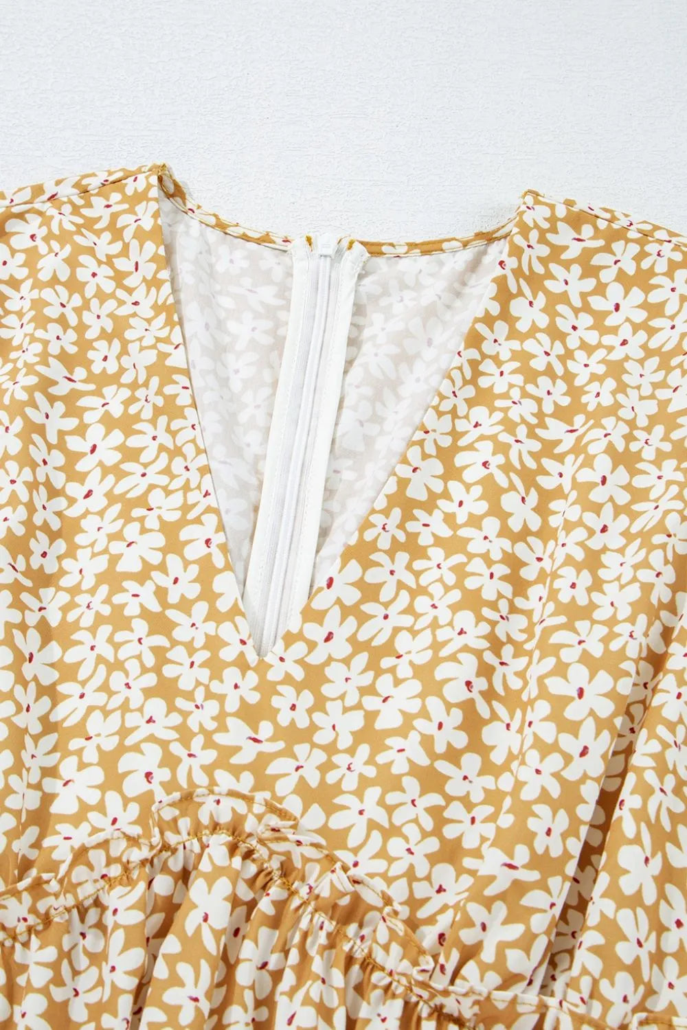 Floral Short Sleeve Surplice Frilly Tiered Mini Dress - Velora Luxury Fashion