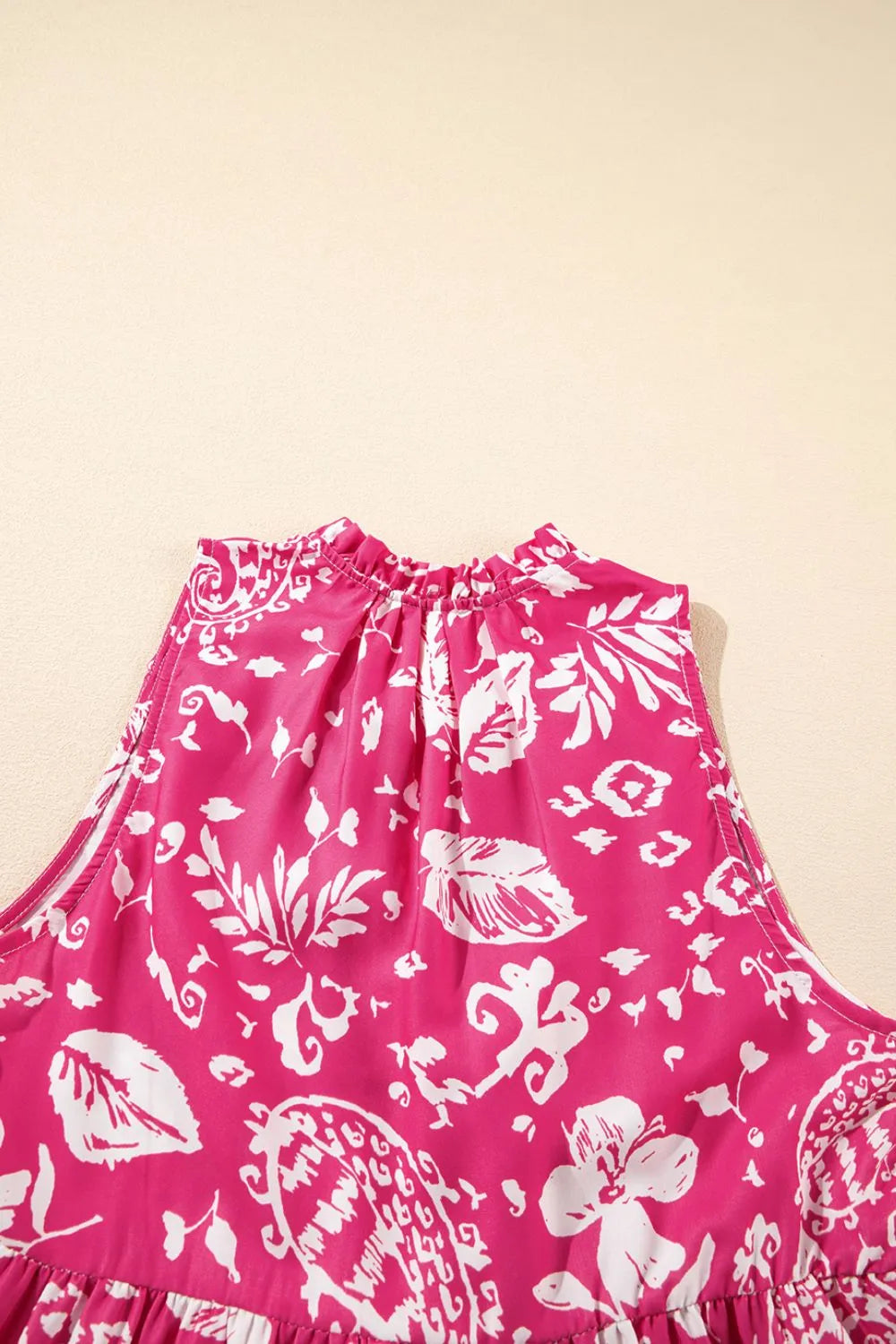 Floral Sleeveless Tasseled Tie Neck Tiered Midi Dress - Velora Luxury Fashion