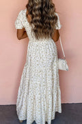 Floral Smocked Short Puff Sleeve Maxi Dress - Velora Luxury Fashion