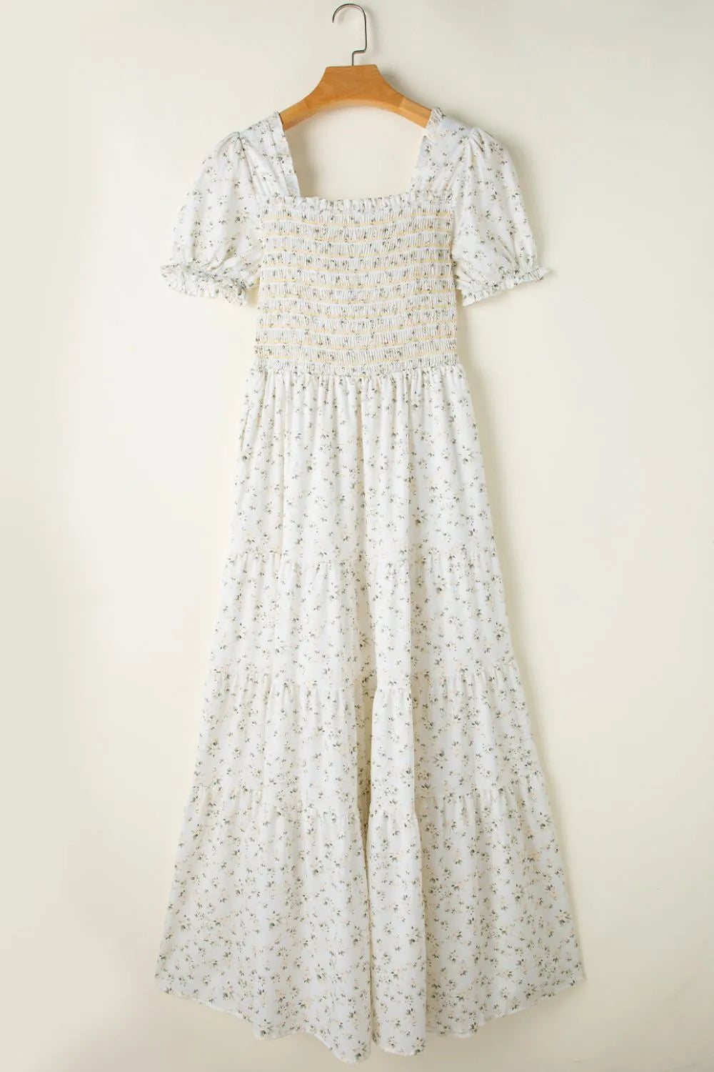 Floral Smocked Short Puff Sleeve Maxi Dress - Velora Luxury Fashion