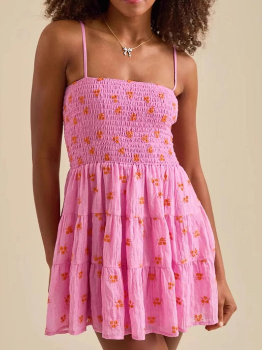 Floral Smocked Tiered Mini Cami Dress - Velora Luxury Fashion