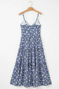 Floral Spaghetti Strap Frilled V Neck Tiered Midi Dress - Velora Luxury Fashion