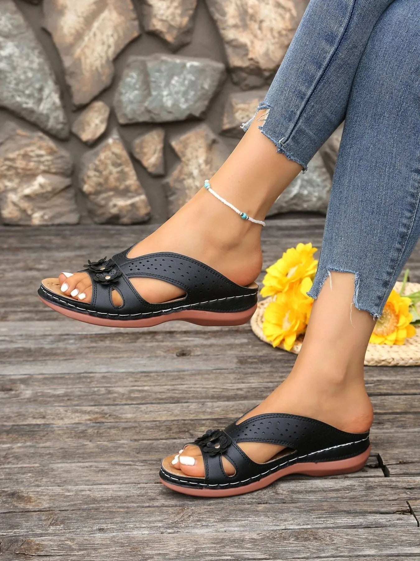 Flower Comfort Wedge Sandals - Velora Luxury Fashion