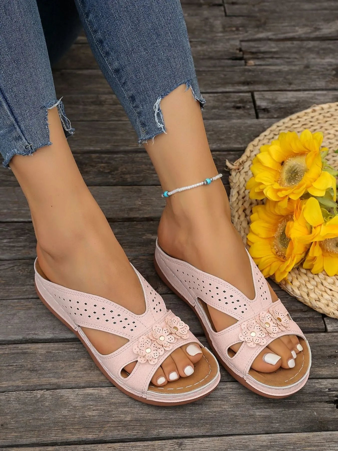 Flower Comfort Wedge Sandals - Velora Luxury Fashion