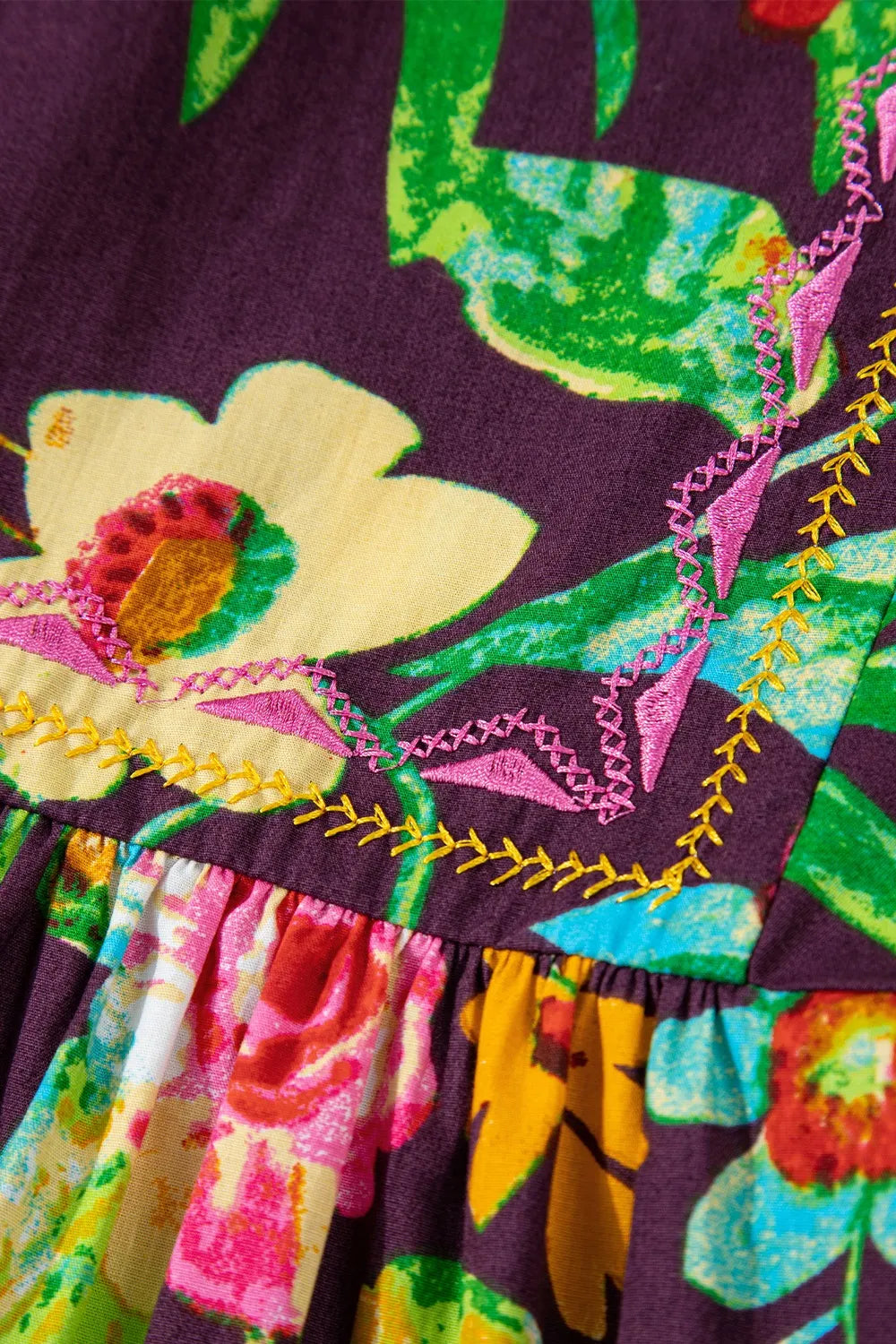 Flower Embroidered Trim Half Sleeve Blouse - Velora