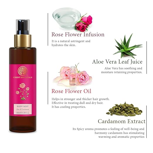 Forest Essentials Body Mist Rose & Cardamom - Velora Luxury Fashion