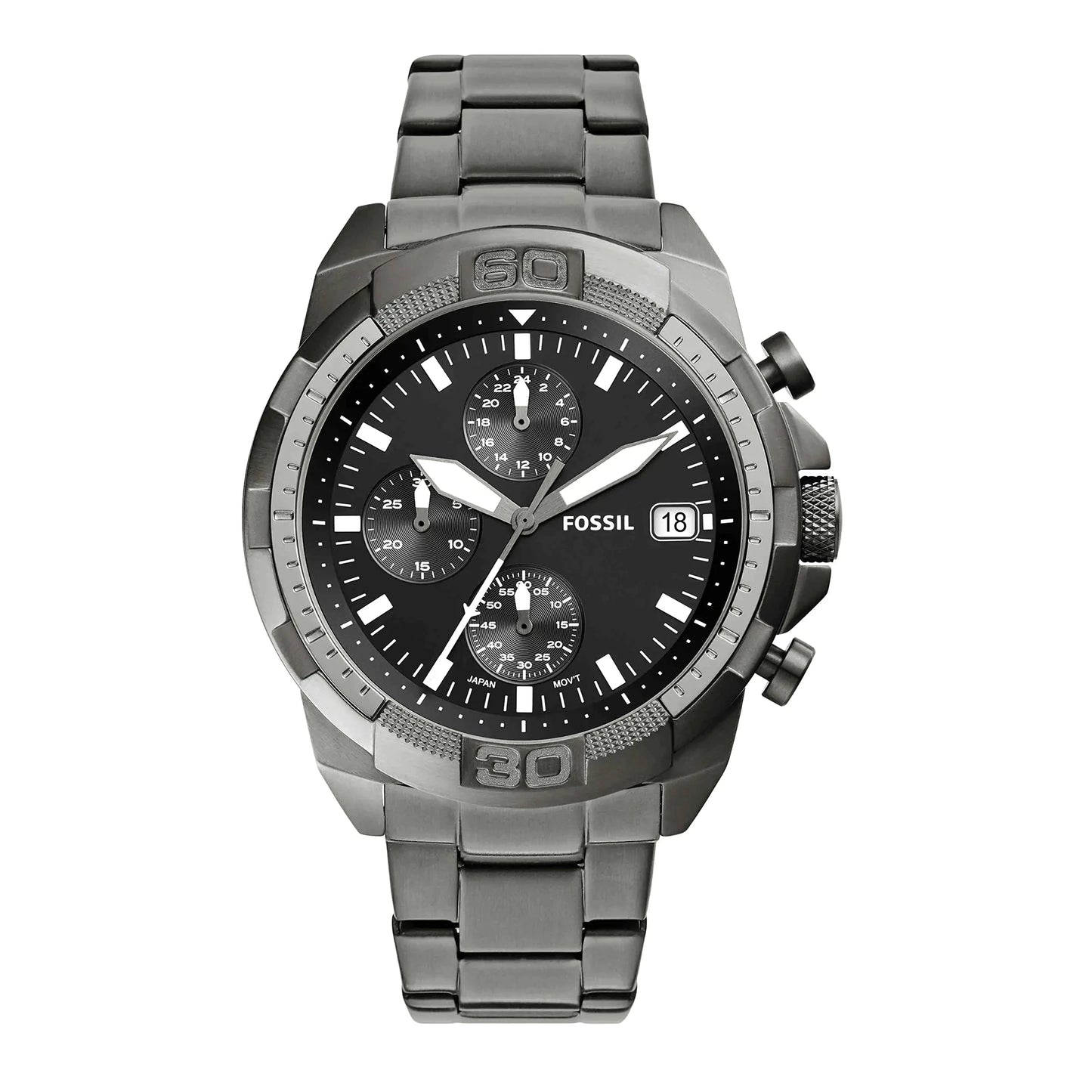 Fossil Mens Bronson Quartz Stainless Steel Chronograph Watch Color: Smoke (Model: FS5852) - Velora Luxury Fashion