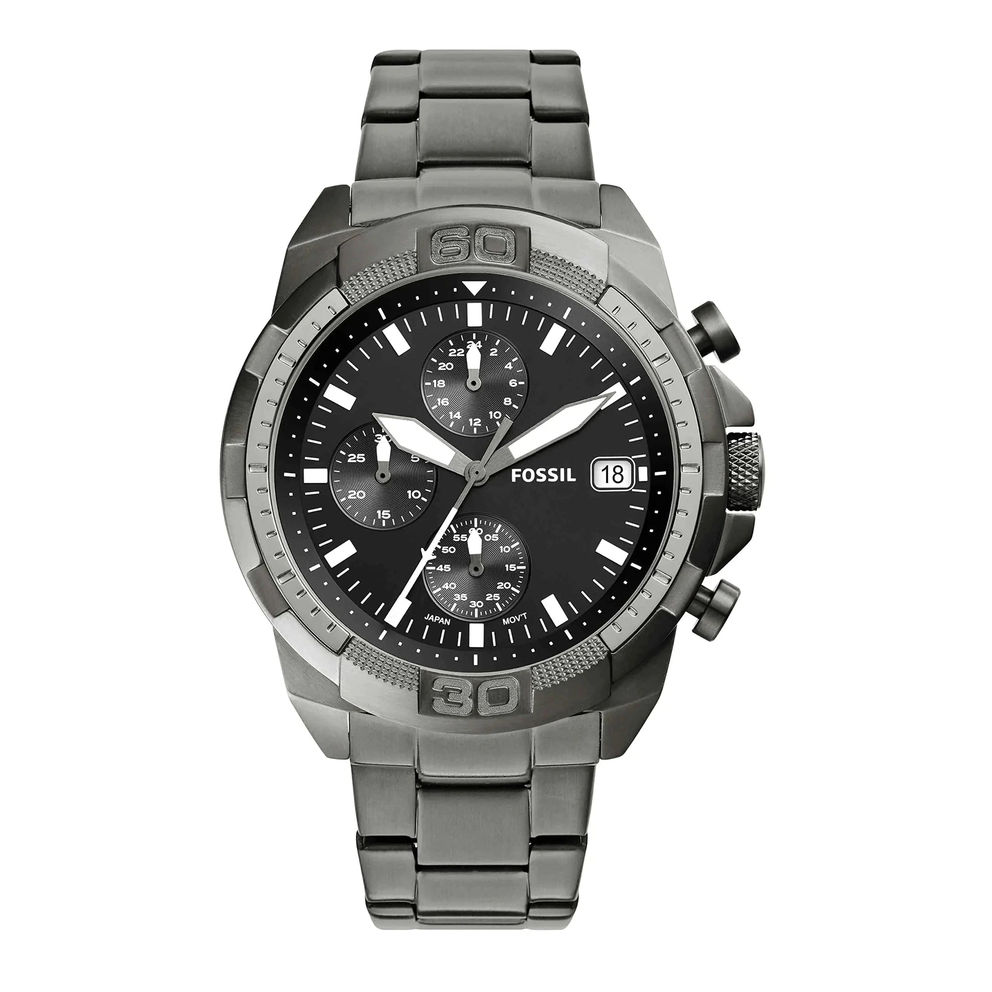 Fossil Mens Bronson Quartz Stainless Steel Chronograph Watch Color: Smoke (Model: FS5852) - Velora Luxury Fashion