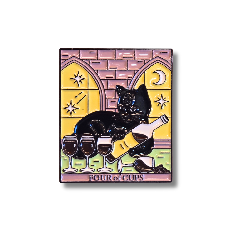 "Four of Cups" Cat Tarot Card | Collectible Pin - Velora Luxury Fashion
