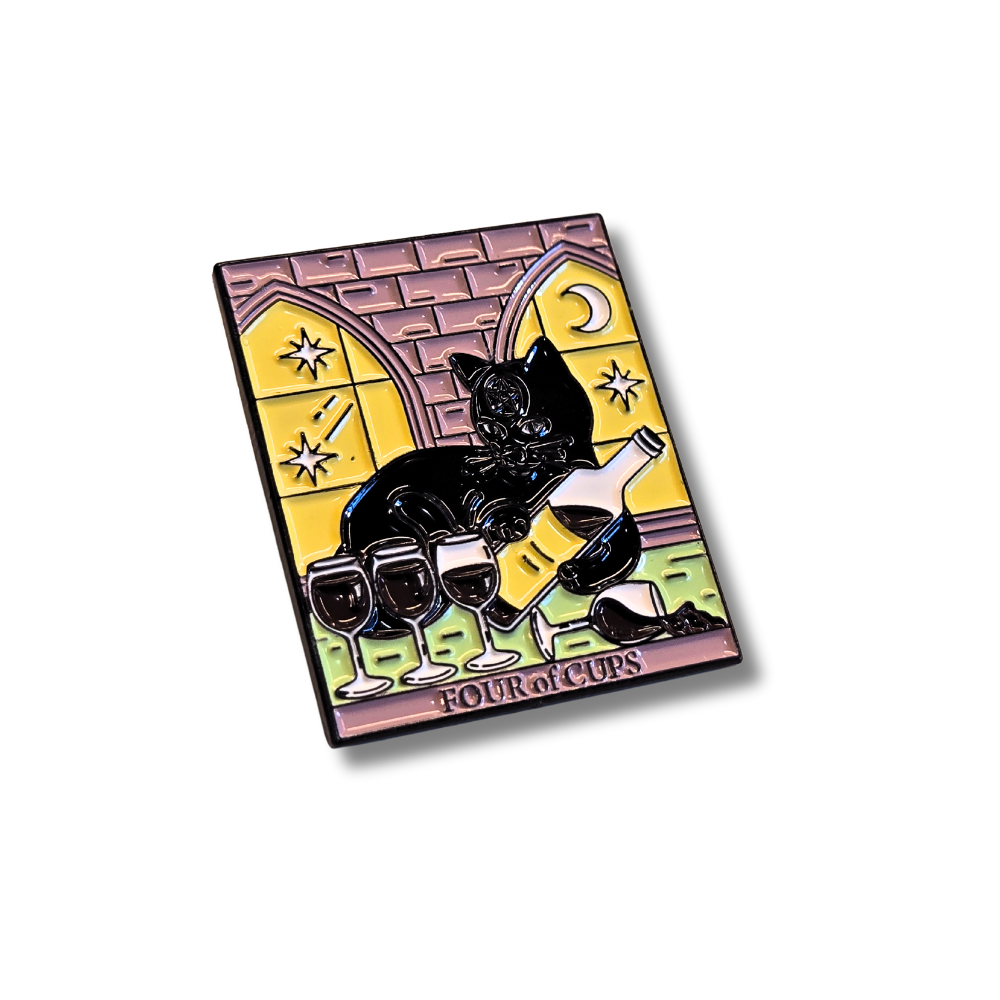 "Four of Cups" Cat Tarot Card | Collectible Pin - Velora Luxury Fashion