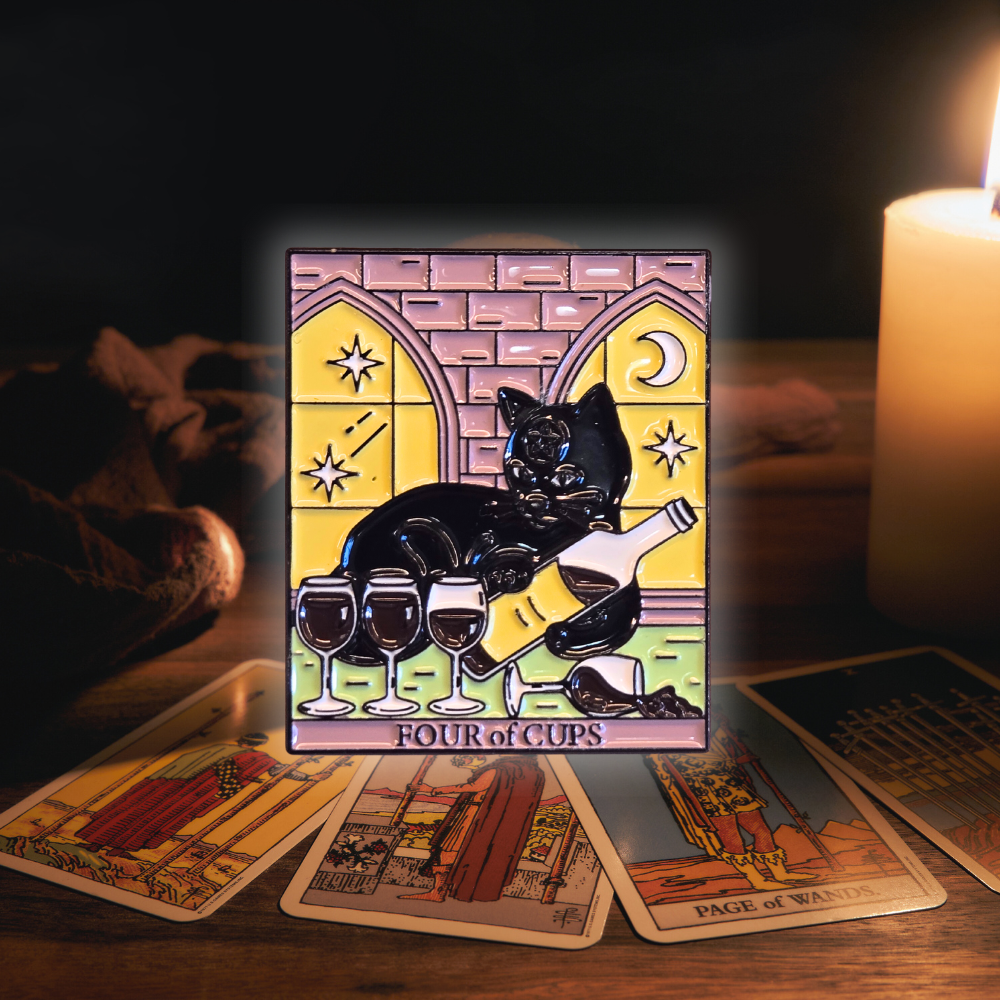 "Four of Cups" Cat Tarot Card | Collectible Pin - Velora Luxury Fashion