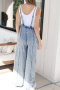 Frayed Exposed Seam Wide Leg Denim Overalls - Velora Luxury Fashion