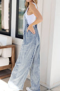 Frayed Exposed Seam Wide Leg Denim Overalls - Velora Luxury Fashion