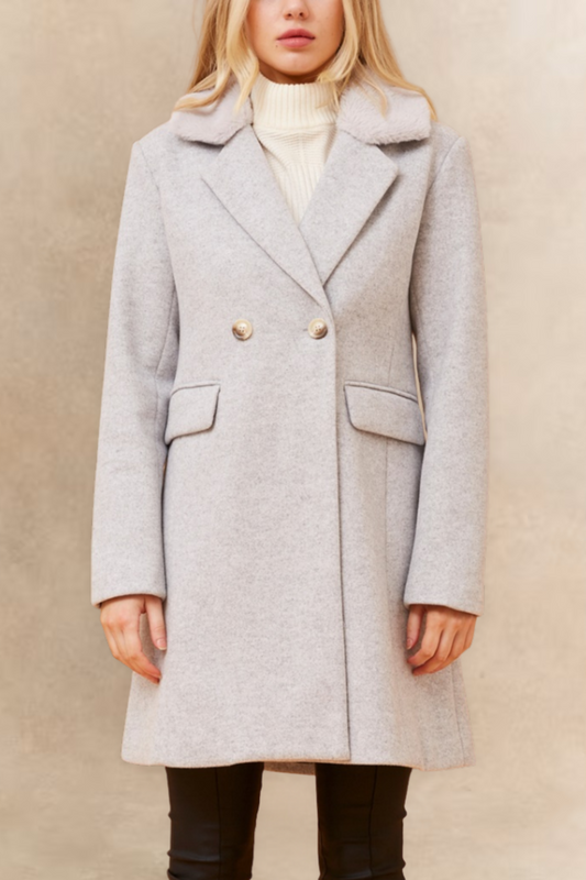 Freja Double Breasted Coat Notched Lapel Elegant Warm Chic - Velora Luxury Fashion