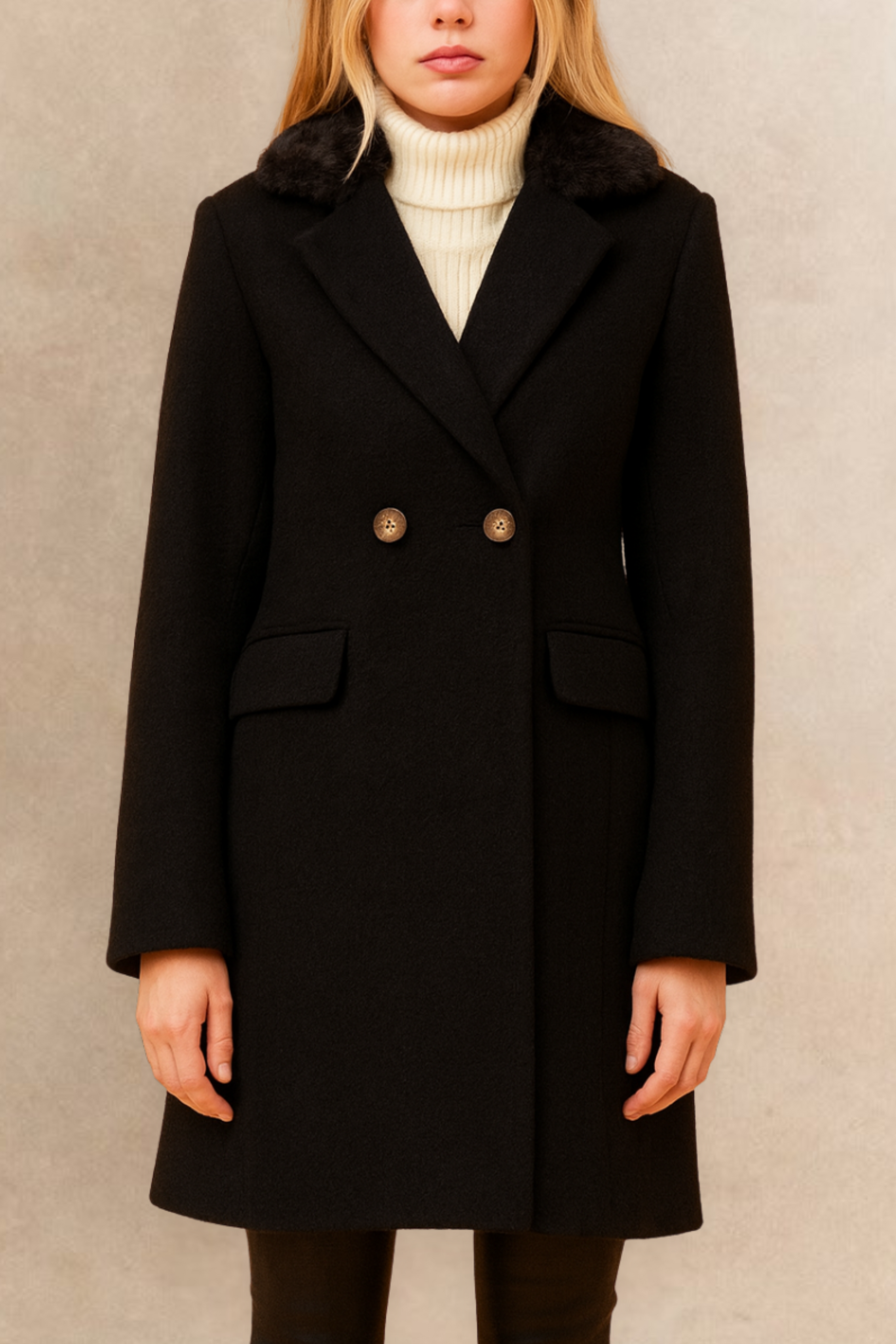 Freja Double Breasted Coat Notched Lapel Elegant Warm Chic - Velora Luxury Fashion
