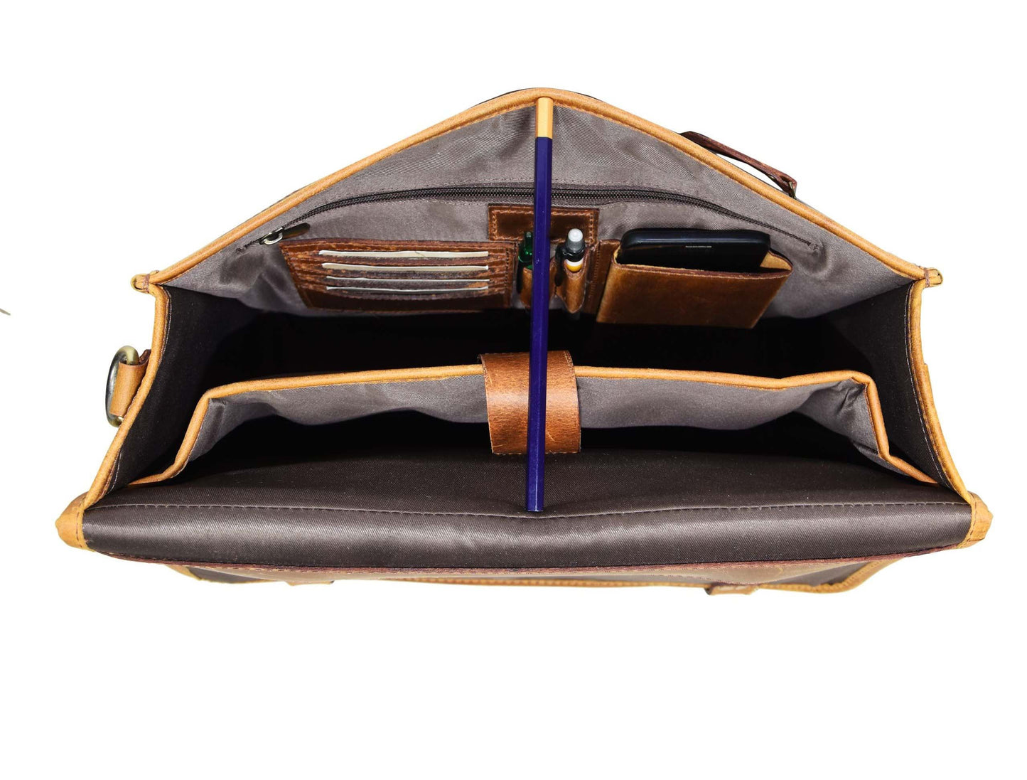 Fresno Leather Portfolio Bag - Caramel Brown - Velora Luxury Fashion