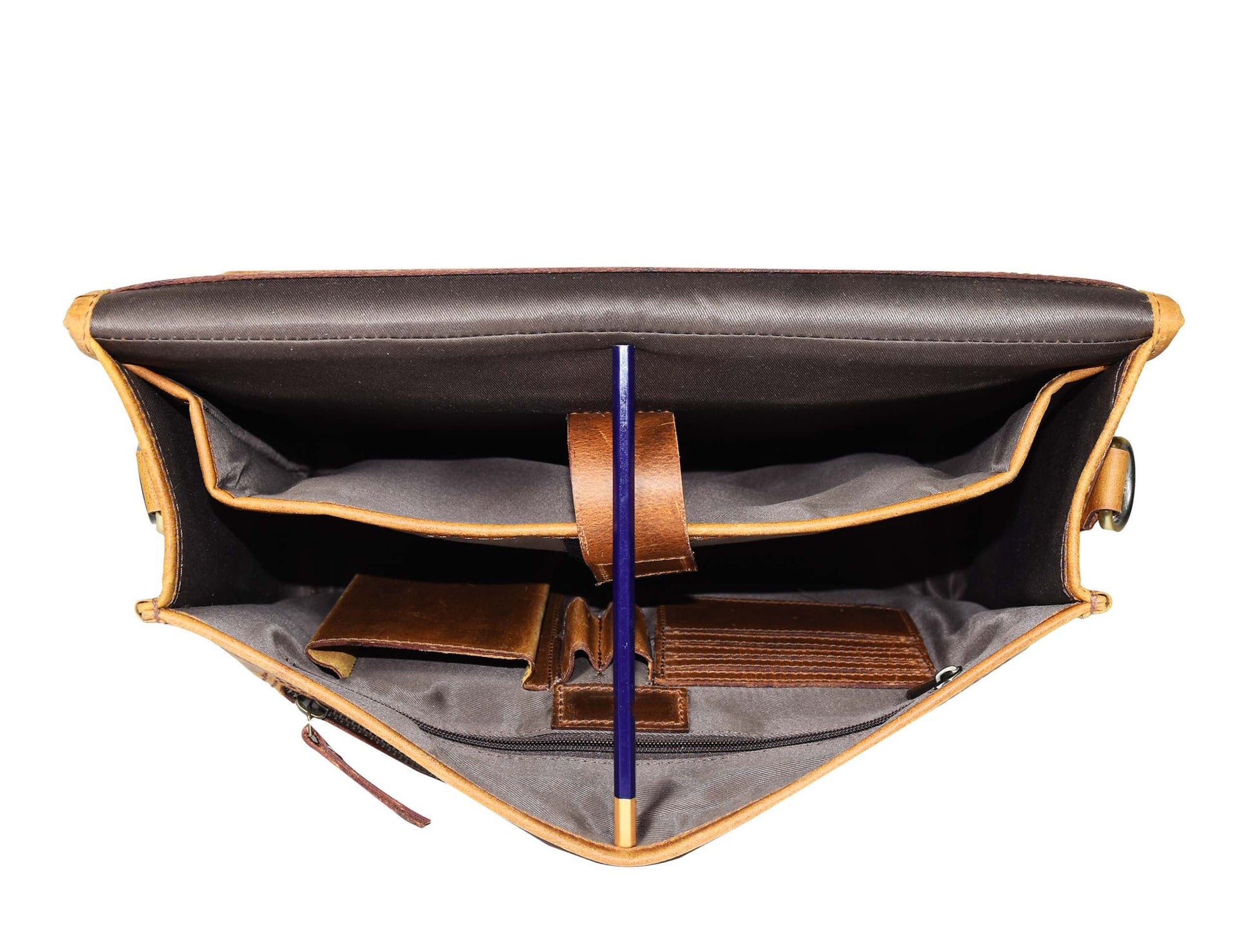 Fresno Leather Portfolio Bag - Caramel Brown - Velora Luxury Fashion