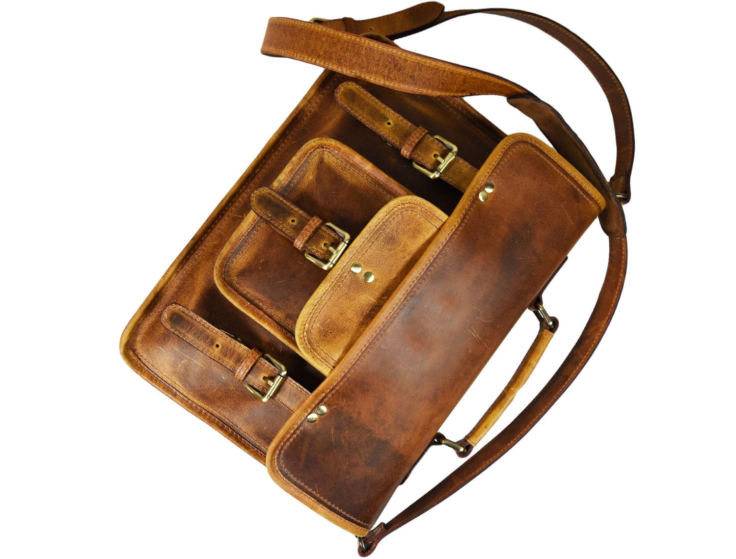 Fresno Leather Portfolio Bag - Caramel Brown - Velora Luxury Fashion