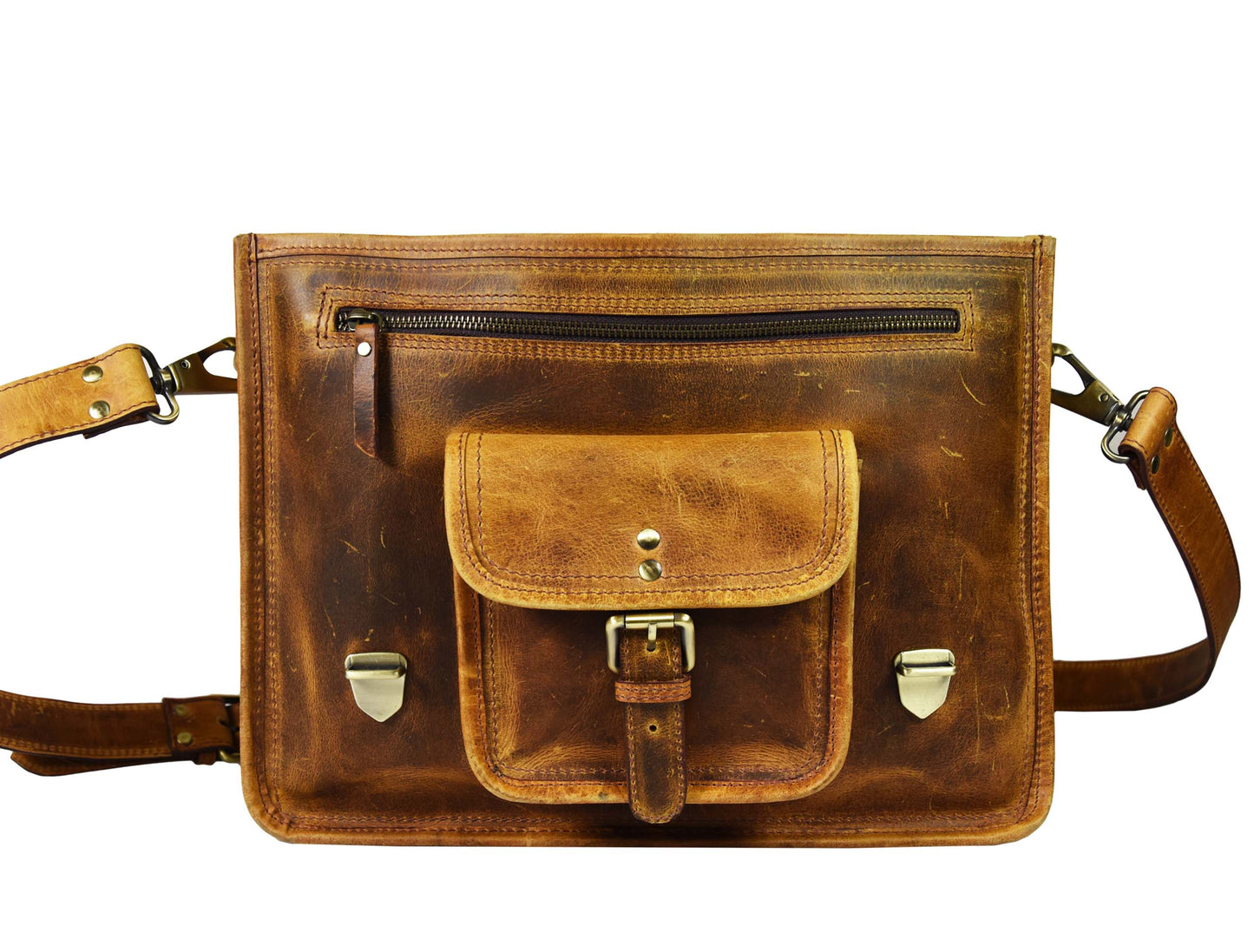 Fresno Leather Portfolio Bag - Caramel Brown - Velora Luxury Fashion