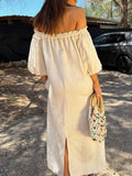 Frill Printed Off-Shoulder Dress - Velora Luxury Fashion