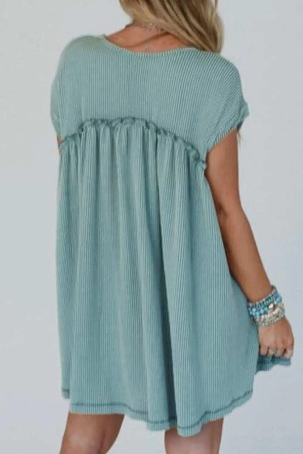 Frill Round Neck Cap Sleeve Mini Dress - Velora Luxury Fashion