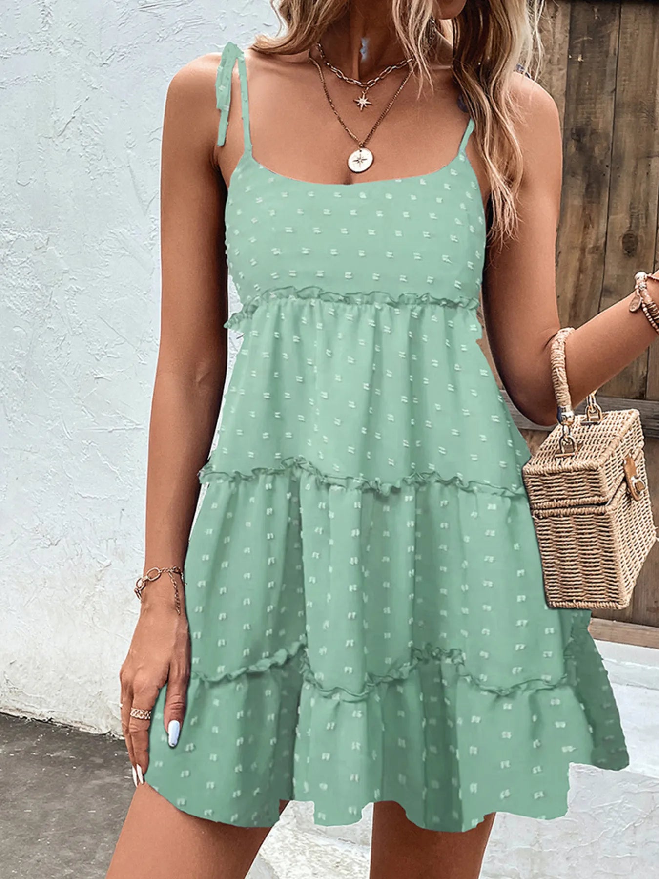 Frill Tiered Swiss Dot Cami Dress - Velora Luxury Fashion
