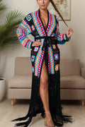 Fringe Tied Long Sleeve Cardigan - Velora Luxury Fashion