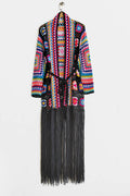 Fringe Tied Long Sleeve Cardigan - Velora Luxury Fashion