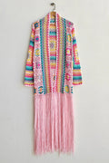 Fringe Tied Long Sleeve Cardigan - Velora Luxury Fashion