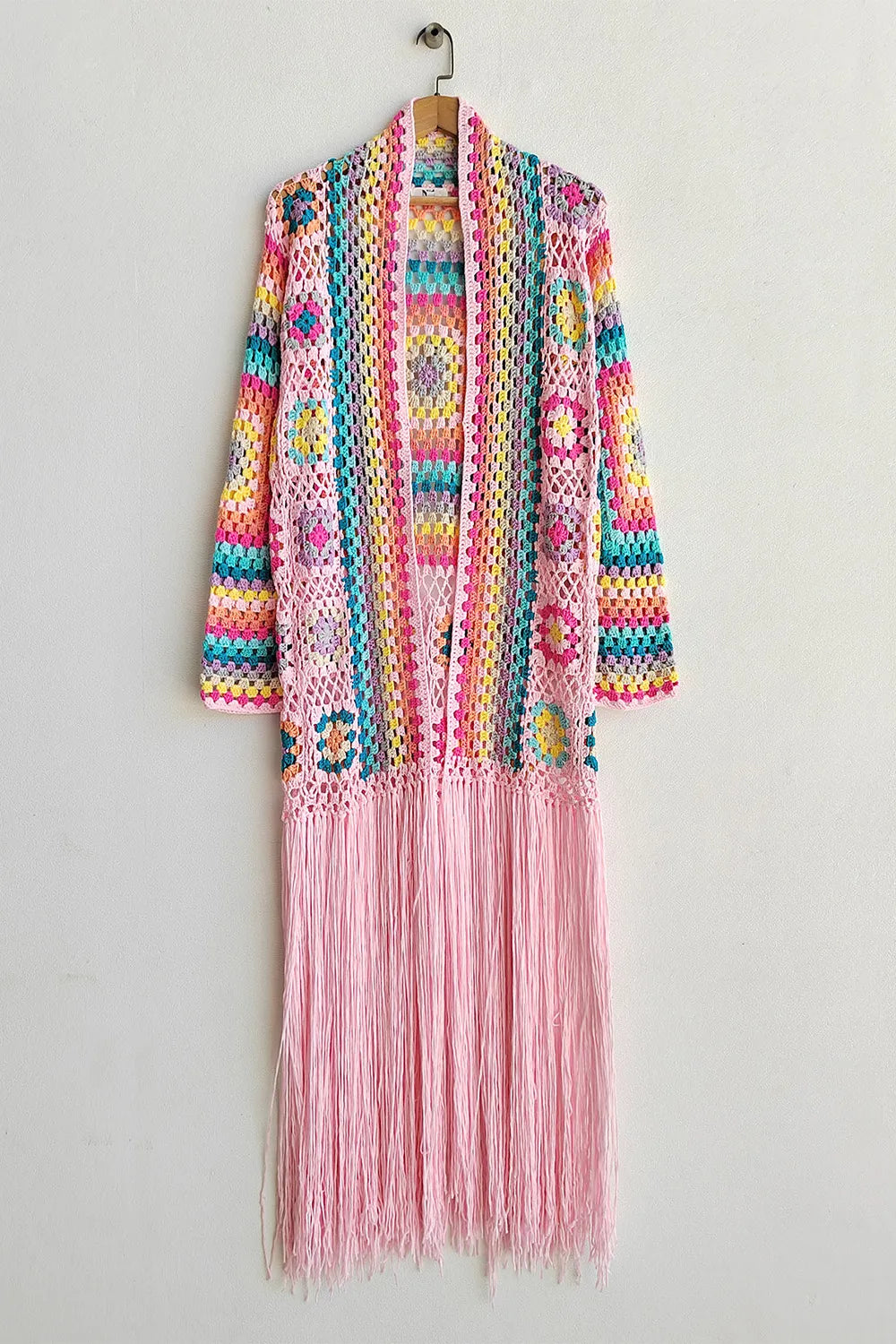 Fringe Tied Long Sleeve Cardigan - Velora Luxury Fashion