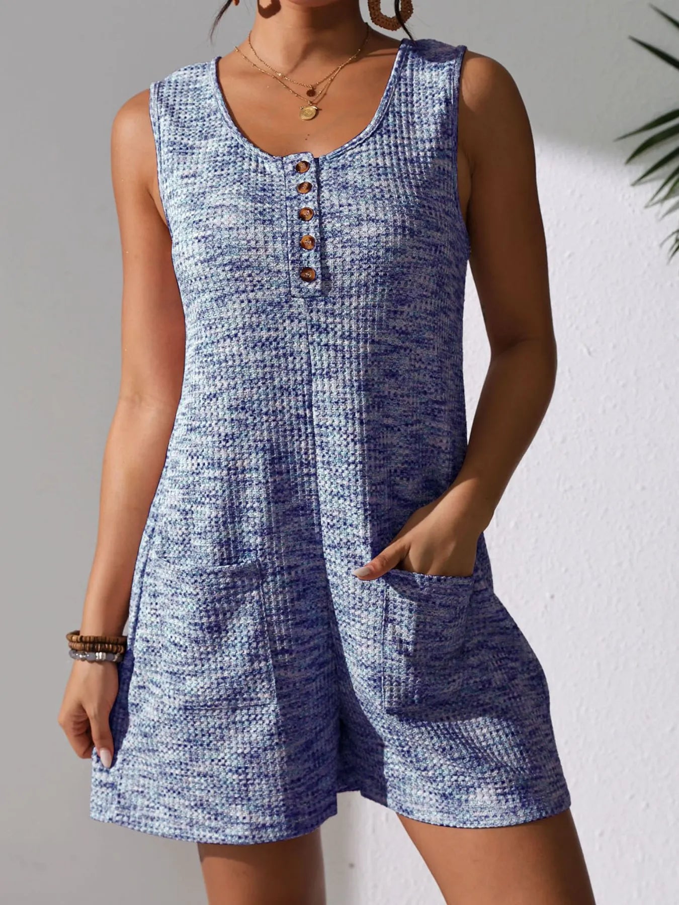 Full Size Button Front Romper with Pockets Plus Size - Velora Luxury Fashion