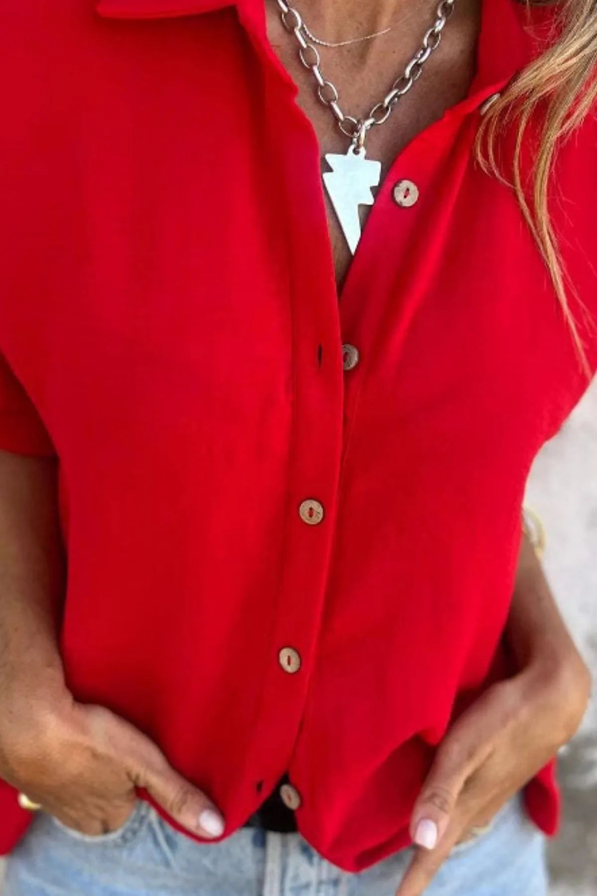 Full Size Casual Button Down Short Sleeve Loose Shirt Plus Size - Velora Luxury Fashion