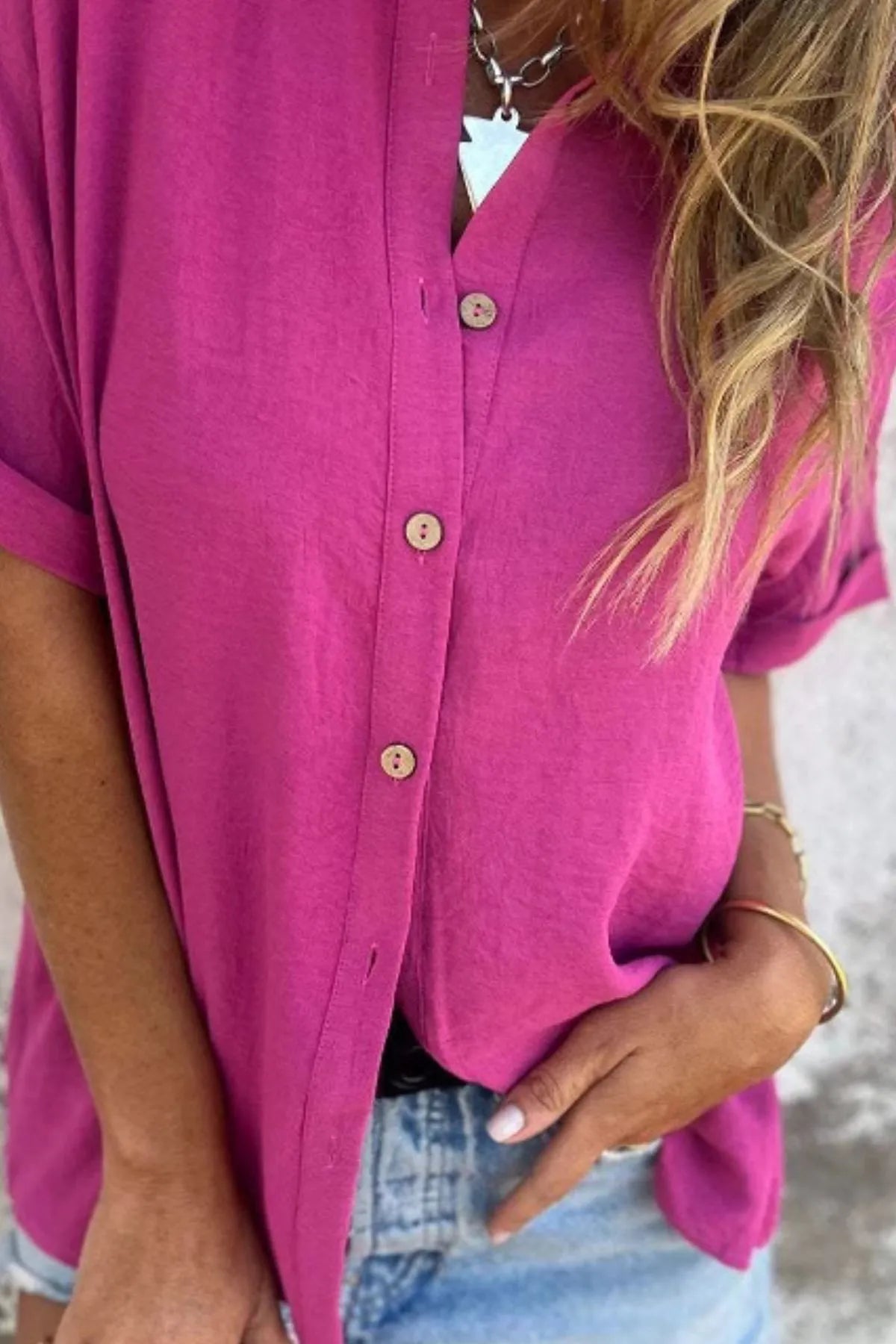 Full Size Casual Button Down Short Sleeve Loose Shirt Plus Size - Velora Luxury Fashion