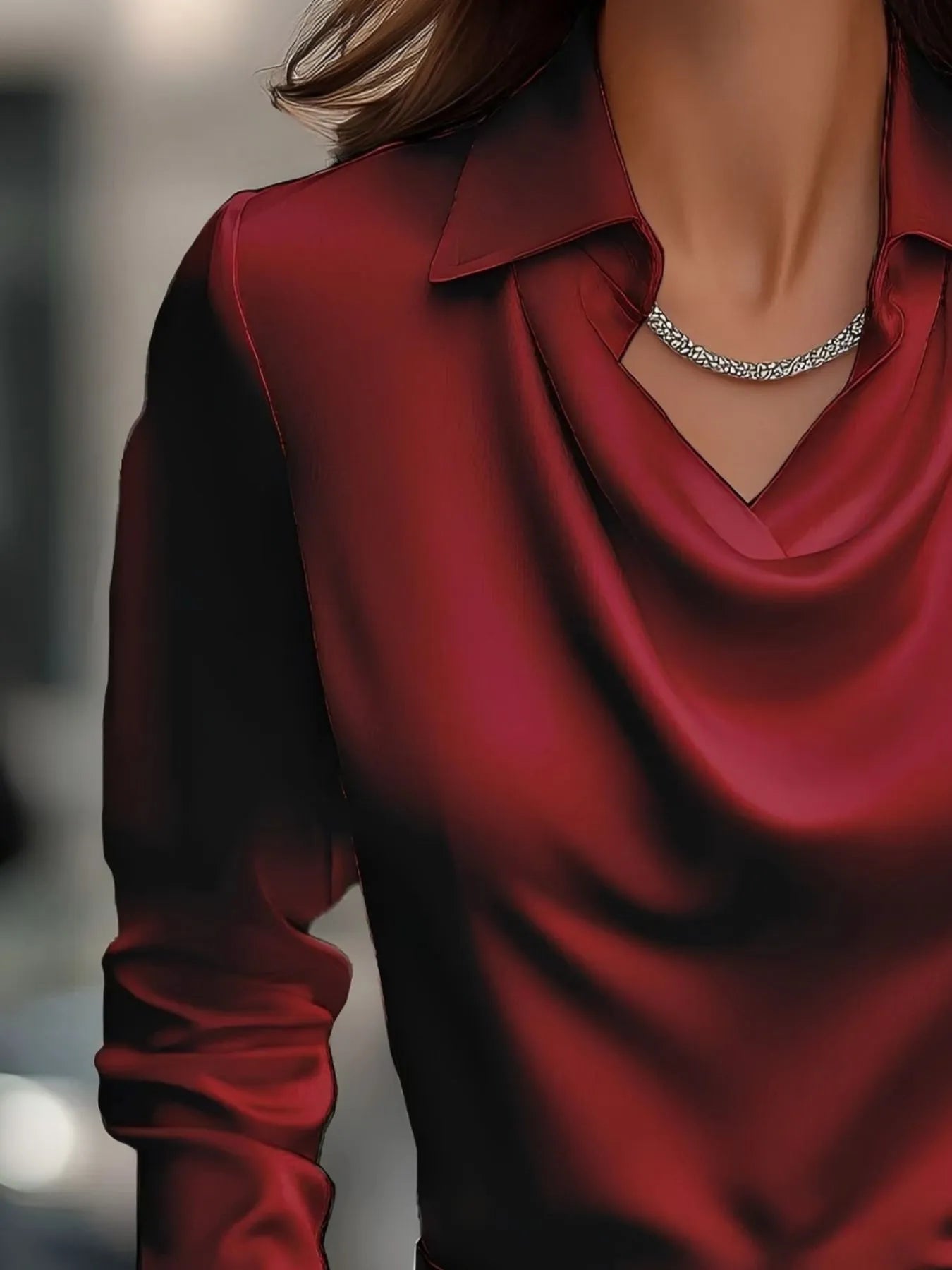 Full Size Collared Neck Long Sleeve Blouse Plus Size - Velora Luxury Fashion