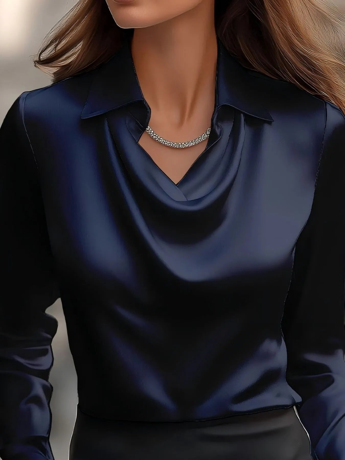 Full Size Collared Neck Long Sleeve Blouse Plus Size - Velora Luxury Fashion