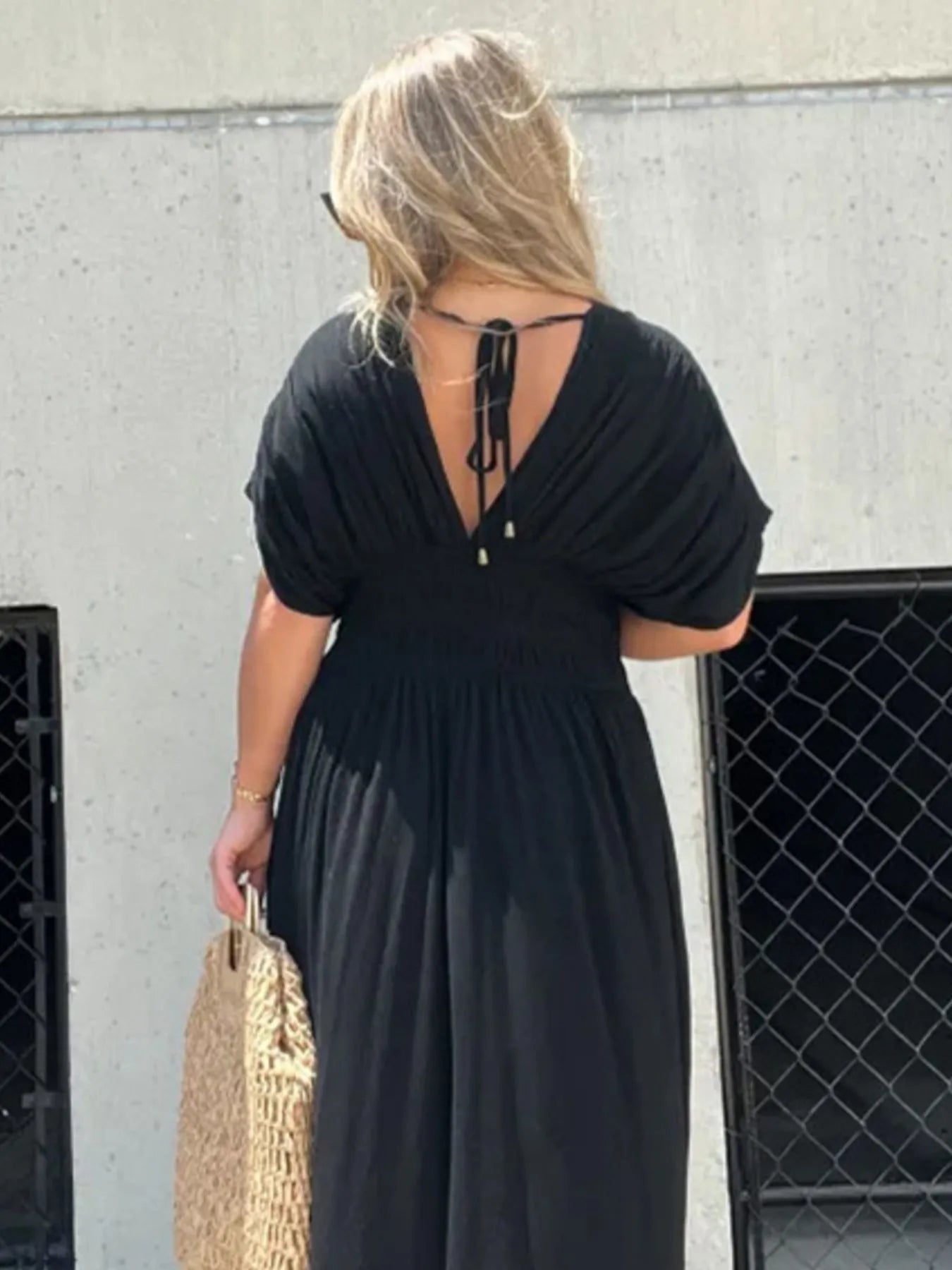 Full Size Deep V-Neck Maxi Dress with Side Slit Plus Size - Velora Luxury Fashion