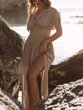 Full Size Deep V-Neck Maxi Dress with Side Slit Plus Size - Velora Luxury Fashion